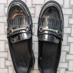 Shiny Black Loafers with Silver Detail